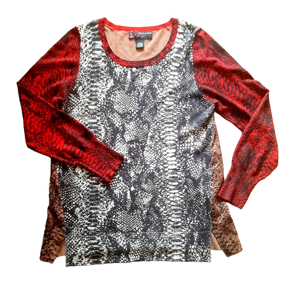 Peck & Peck Snakeskin Print Color Block Sweater - image 8